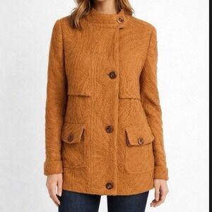 Carlisle Burnt Orange Zebra Jacquard Wool Blend Jacket 8 Chic Designer Textured